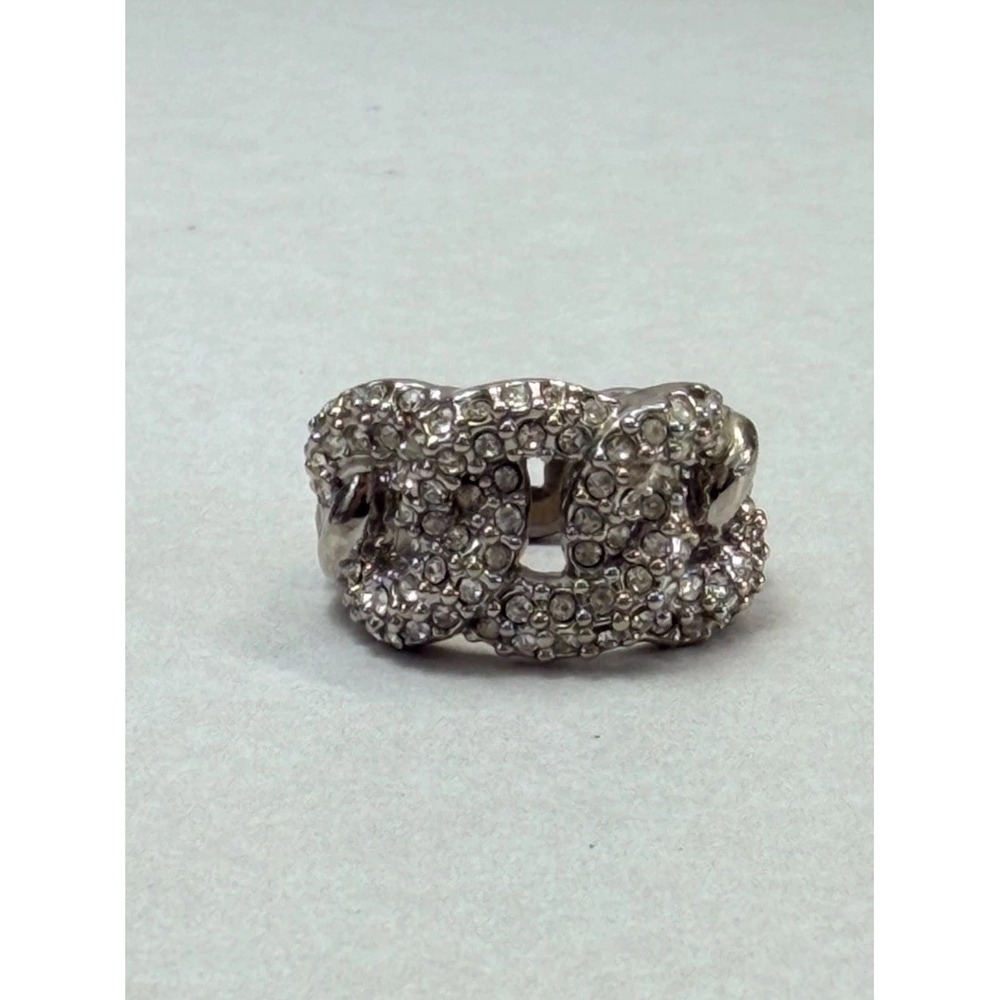 Chunky Style Rhinestone Chain Ring Silver Tone Size 7 Signed Tutti Frutti